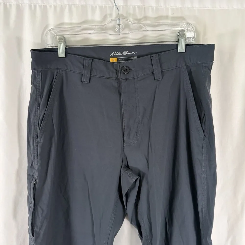 Eddie Bauer Travex Hiking Pants Men's 34x30 Grey Flat Front Chino Slash Pocket